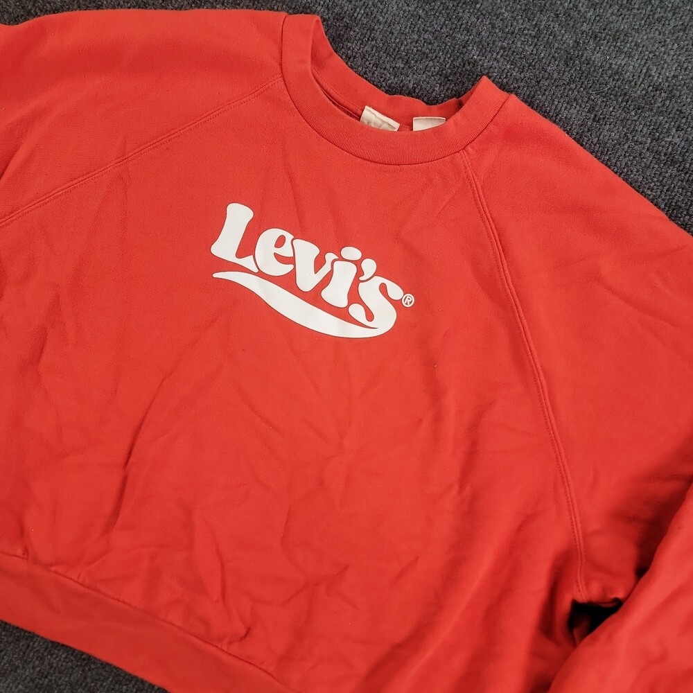 Levi's Cropped Sweatshirt Womens XL Red Logo Raglan Fleece Pullover Y2K 90s